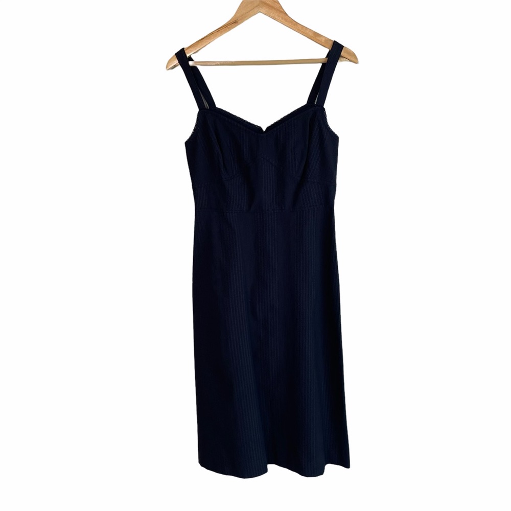 J.Crew V-neck Black Textured Sleeveless Sheath Midi Dress